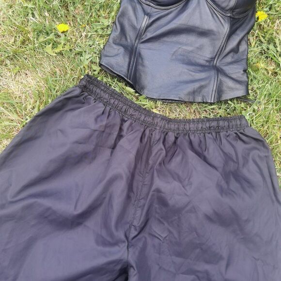 80s 90s Windbreaker Nylon Black Pants Athletic High Waist Elastic Ankle - Picture 2 of 4